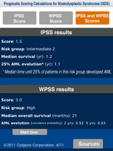 Prognostic Scoring Calculations for Myelodysplastic Syndromes (MDS) for Blackberry