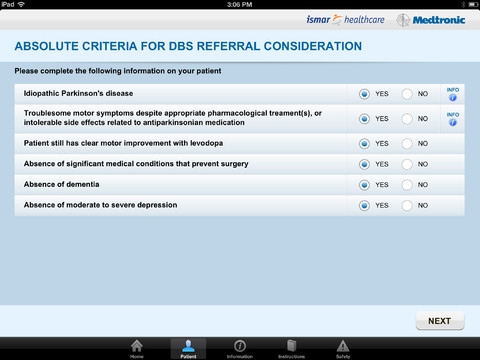 Assess for DBS of iPad