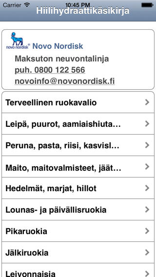 Novo Nordisk Hiilihydraattikäsikirja for iPhone