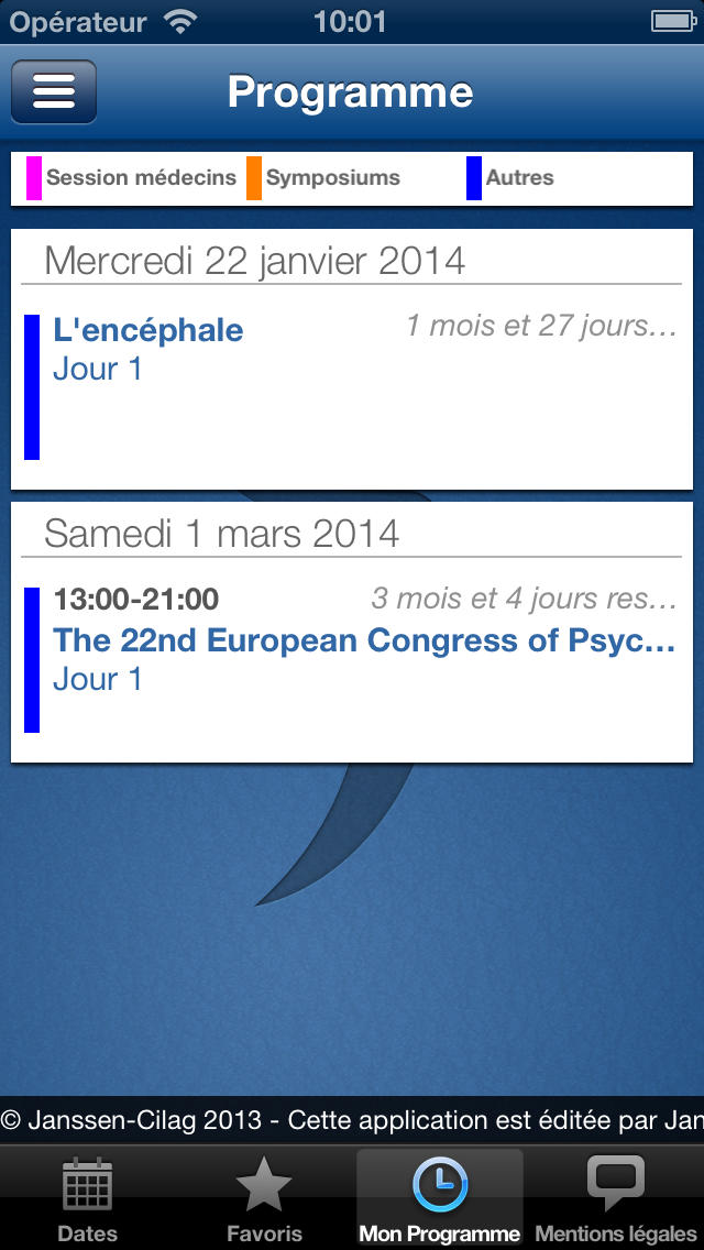 Calendrier des congrès et évènements Janssen en Psychiatrie 2013 for iPhone