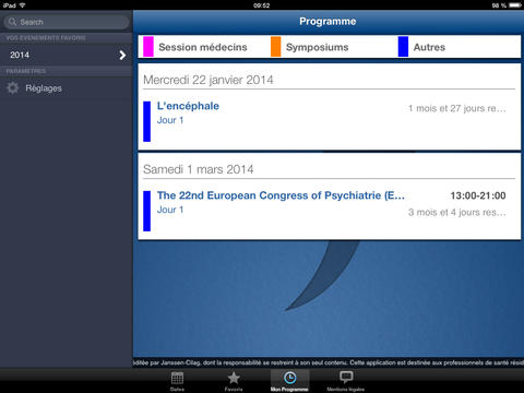 Calendrier des congrès et évènements Janssen en Psychiatrie 2013 for iPad