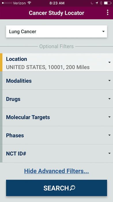 Cancer Study Locator for iPhone
