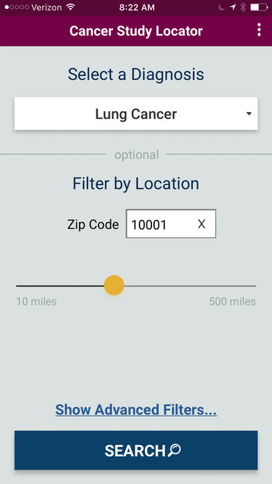 Cancer Study Locator for iPhone