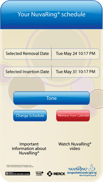 NuvaRing Reminder App for iPhone