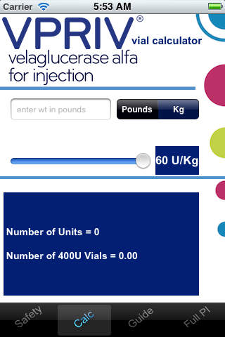 VPRIV - velaglucerase alfa for injection Dosing Calculator